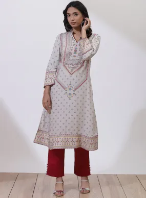 Light Grey and Orange Phool Collection A-line Kurta