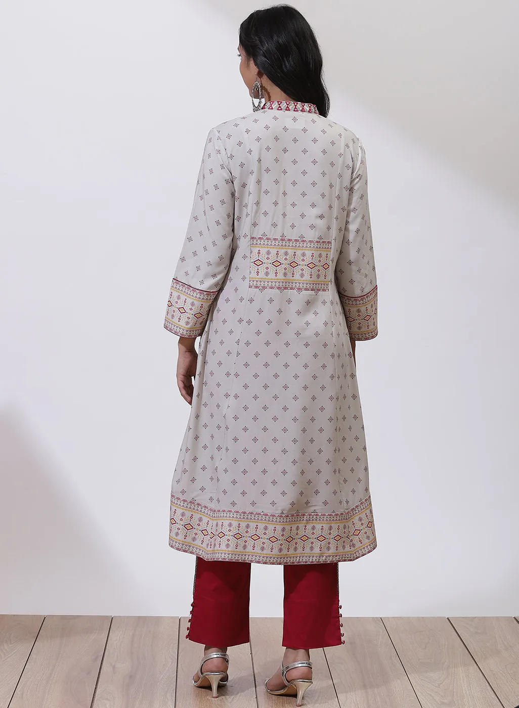 Light Grey and Orange Phool Collection A-line Kurta