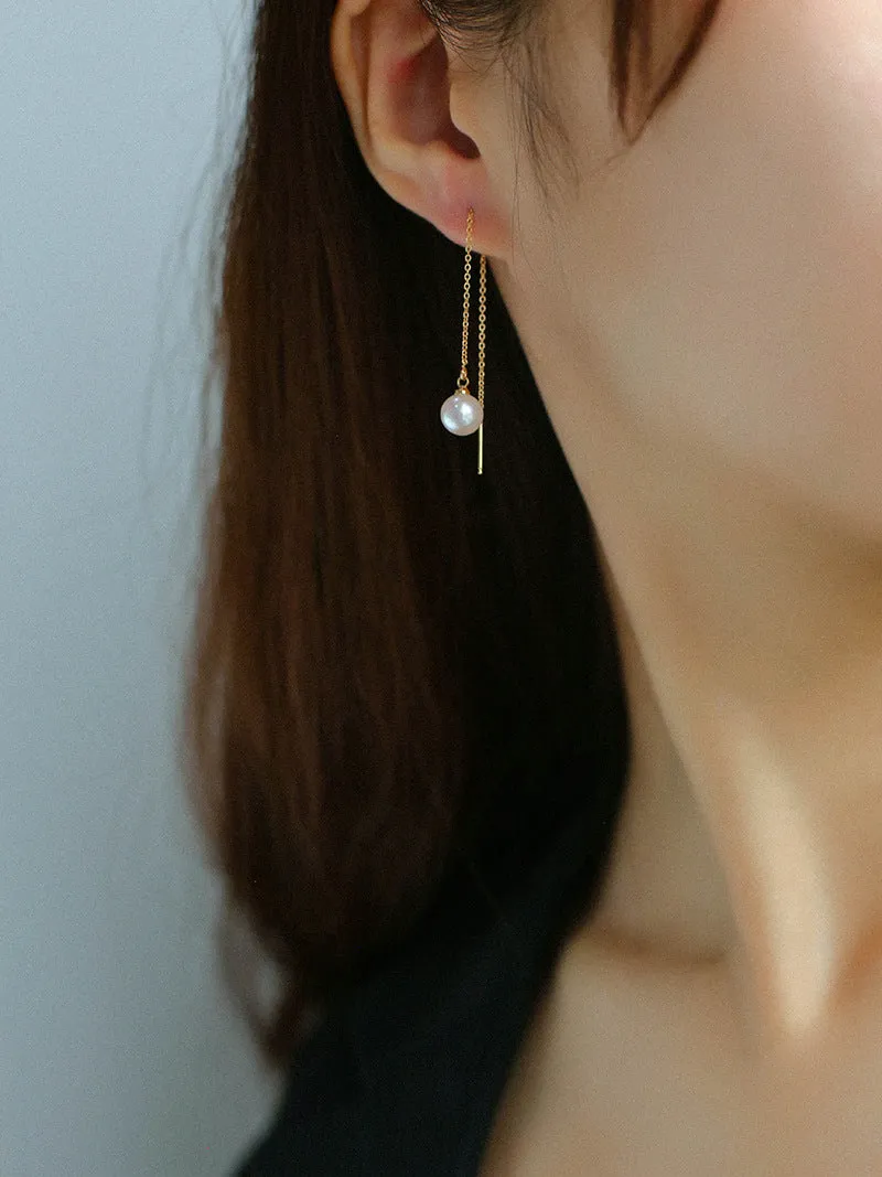 Long Pearl Threader Drop Earrings