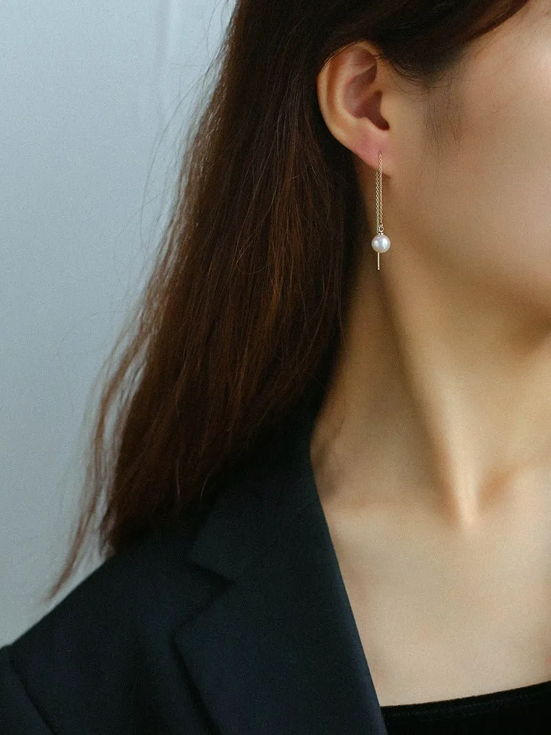 Long Pearl Threader Drop Earrings