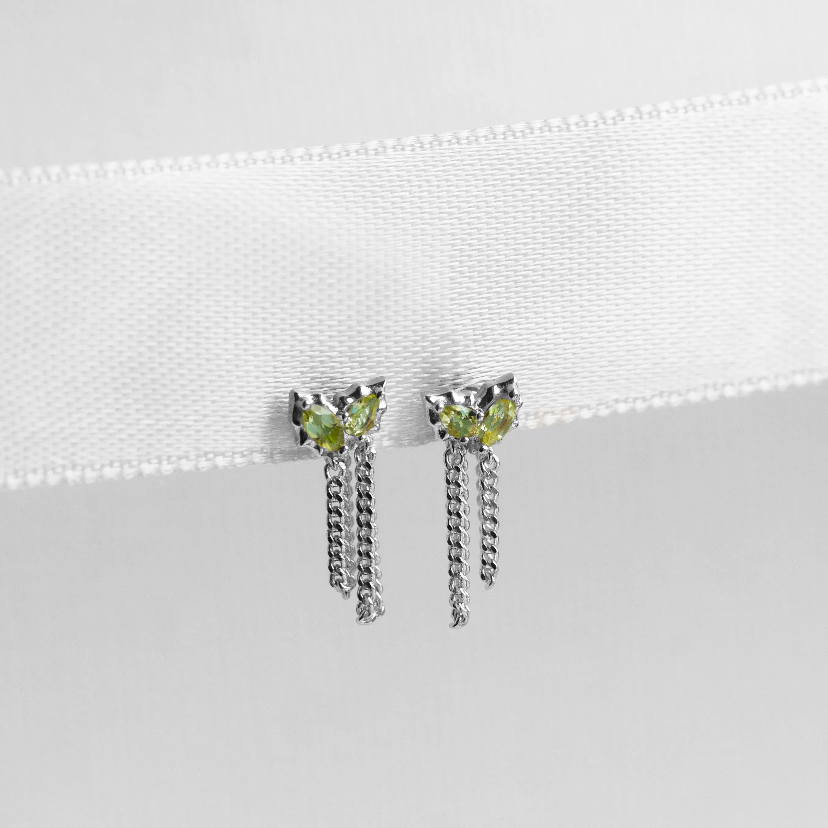 Louise Thompson Lucky Peridot Chain Stud Earrings