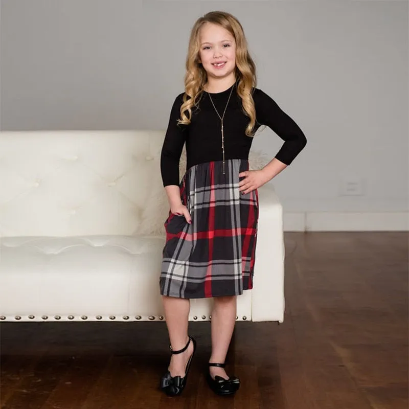 Matching Family Outfit - Mummy and Daughter Dress Plaid Skirt and Plain Blouse