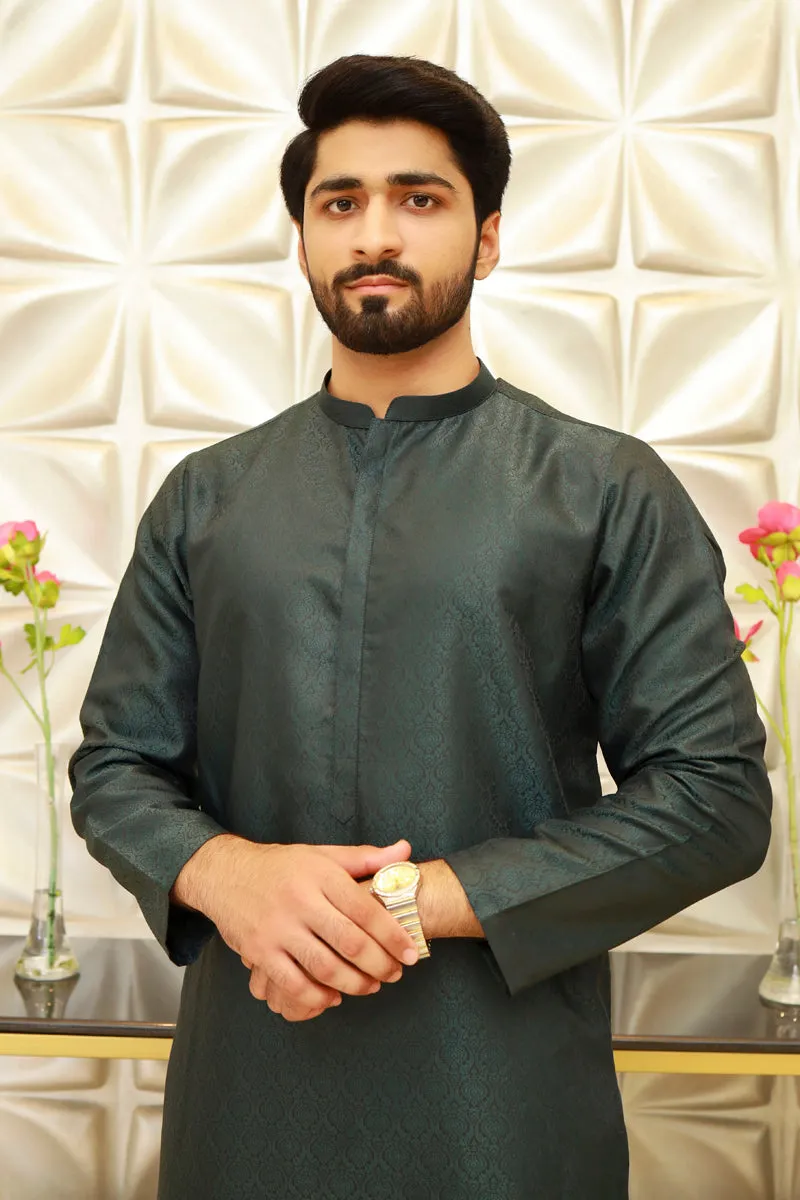 Men Premium Jamawar Kurta Green