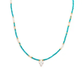 Pearl Cross Necklace | Turquoise