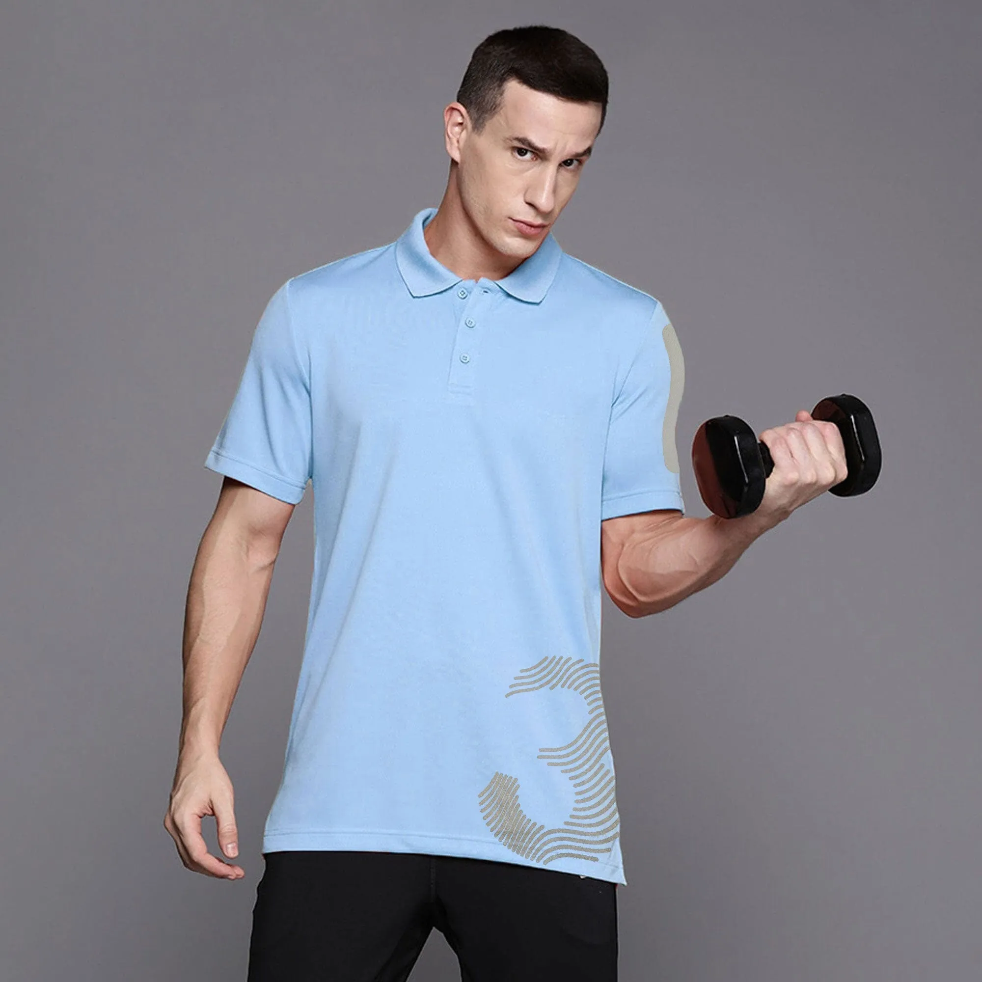 Polo Republica Men's 3 Reflective Printed Moisture Wicking Activewear Polo Shirt