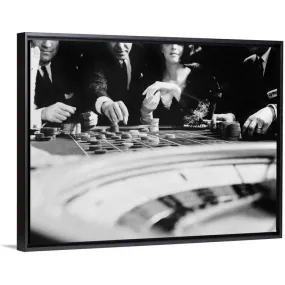 "1960's Four Anonymous Unidentified People Gambling Casino Roulette" Black Float Frame Canvas Art