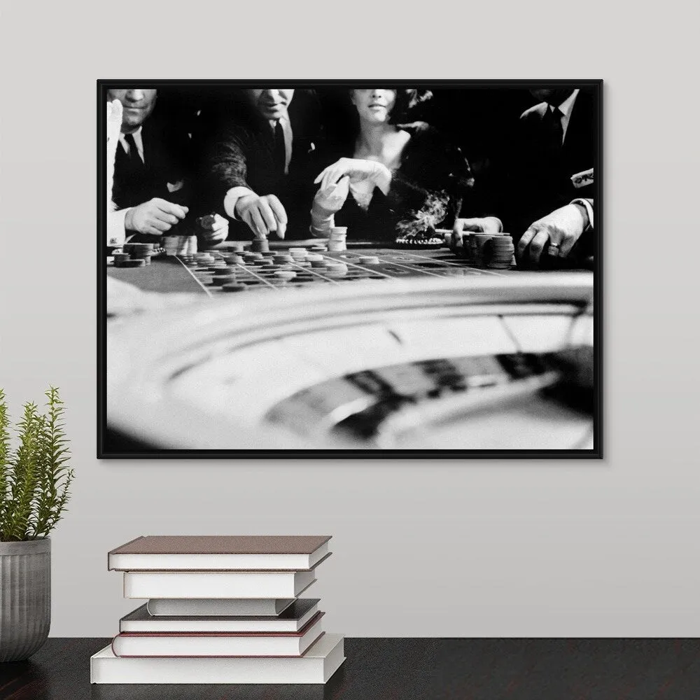 "1960's Four Anonymous Unidentified People Gambling Casino Roulette" Black Float Frame Canvas Art