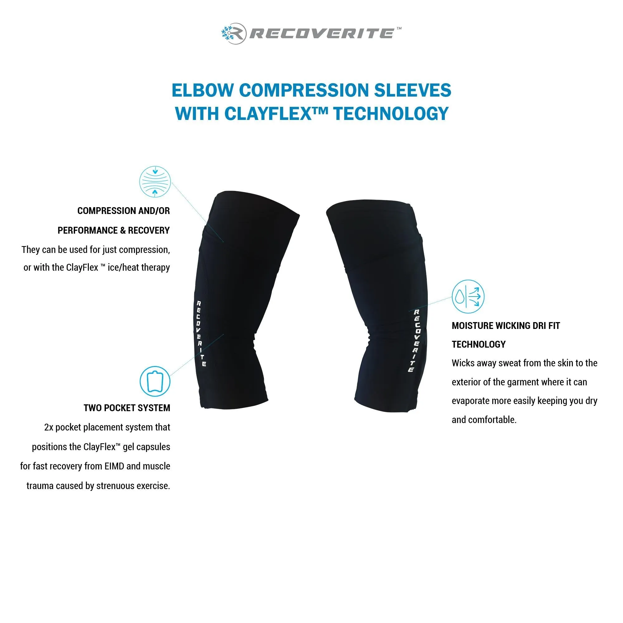 RECOVERITE - Elbow Compression Sleeves with Ice/Heat Gel Packs