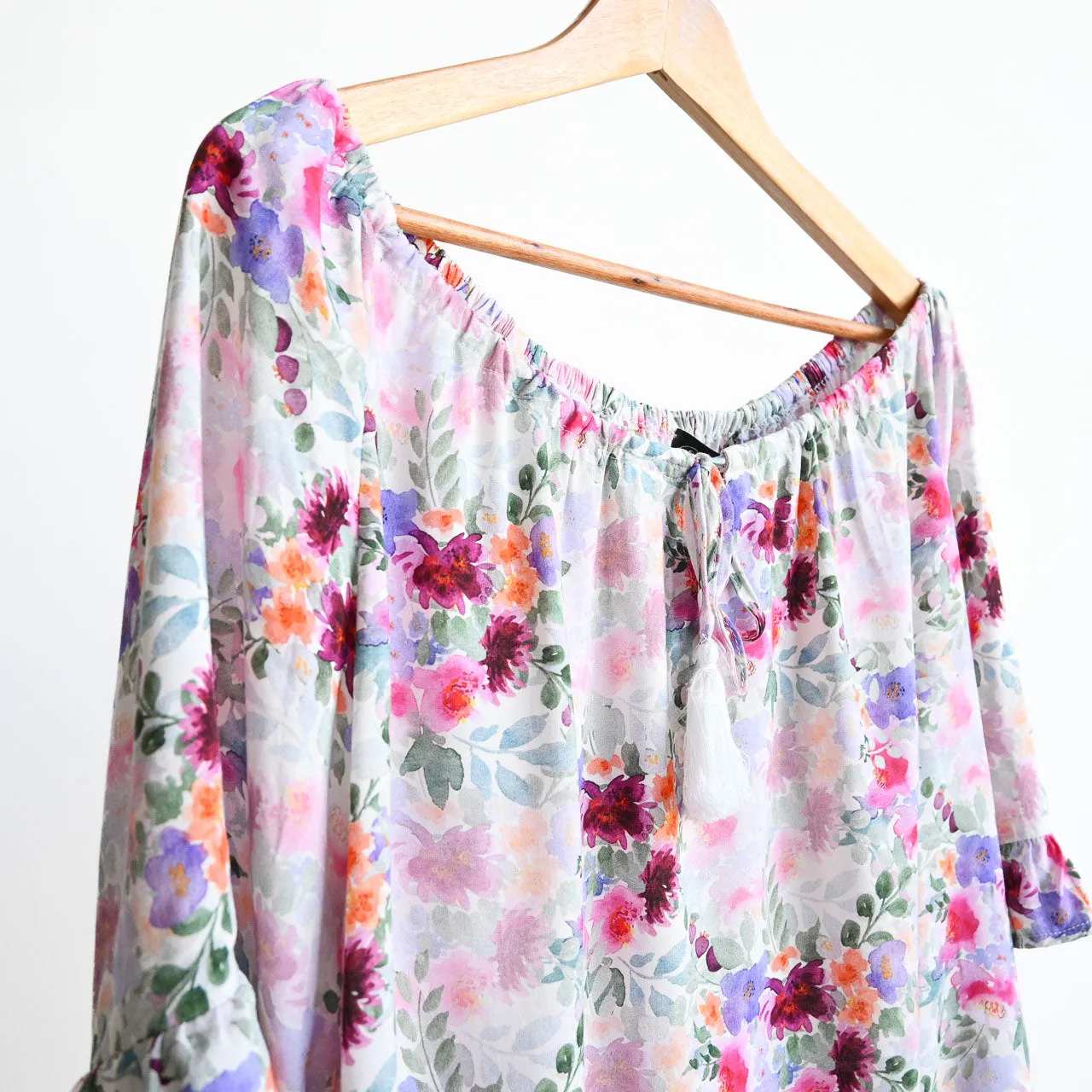 Ruffle Sleeve Peasant Blouse - Floral