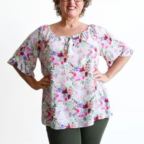 Ruffle Sleeve Peasant Blouse - Floral