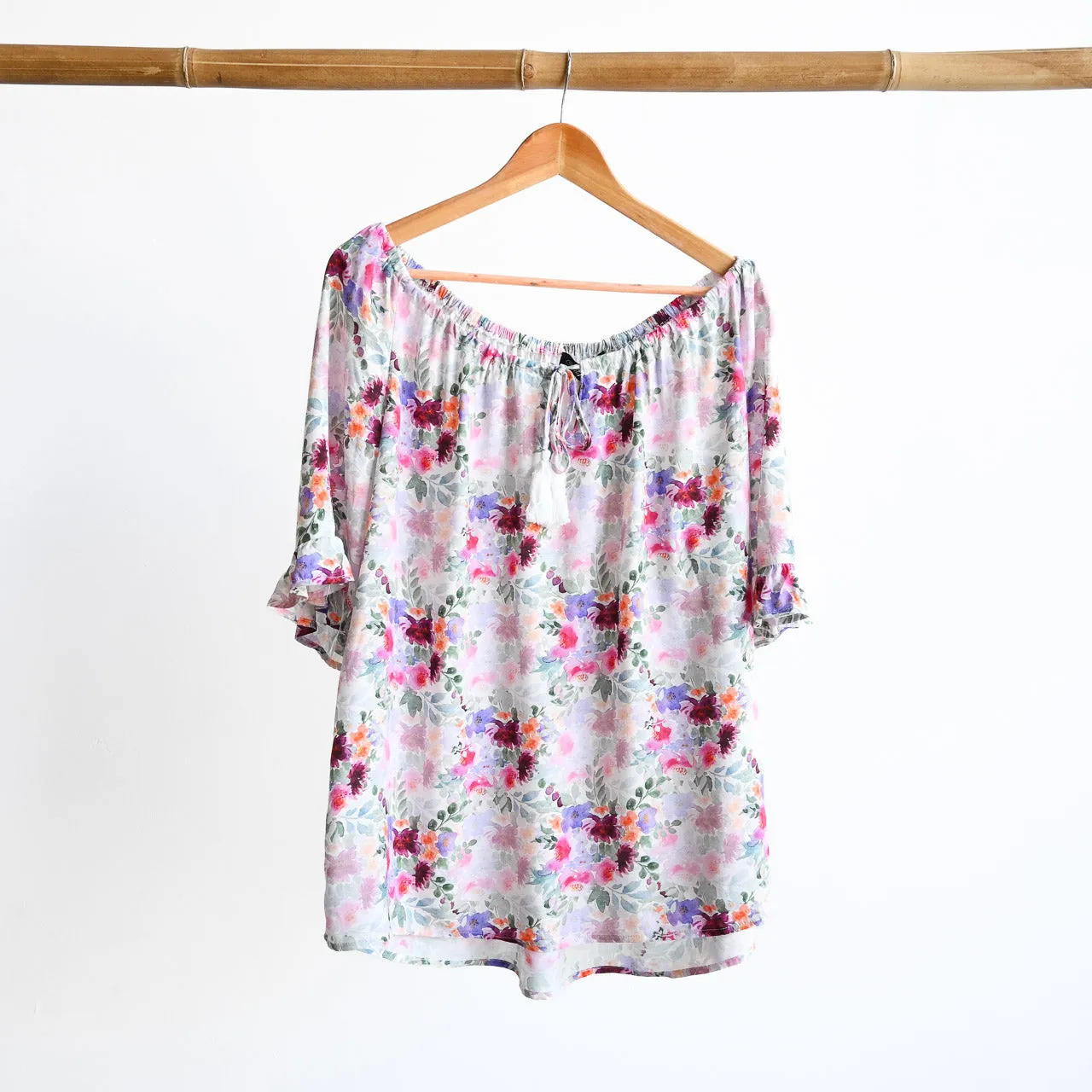 Ruffle Sleeve Peasant Blouse - Floral