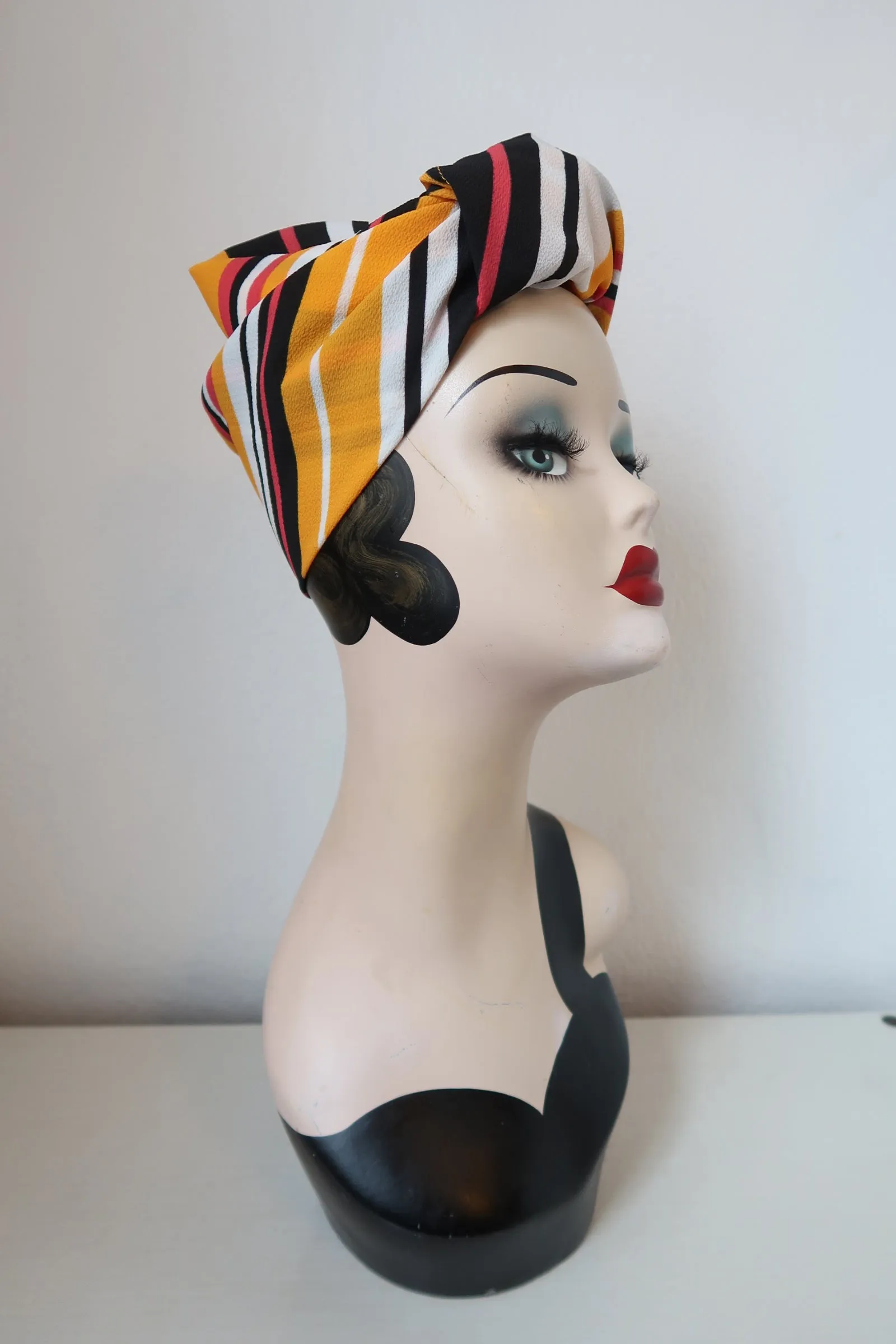 SALE ITEM: MUSTARD STRIPED Self-tie 1940s Style Square Headscarf/Bandana