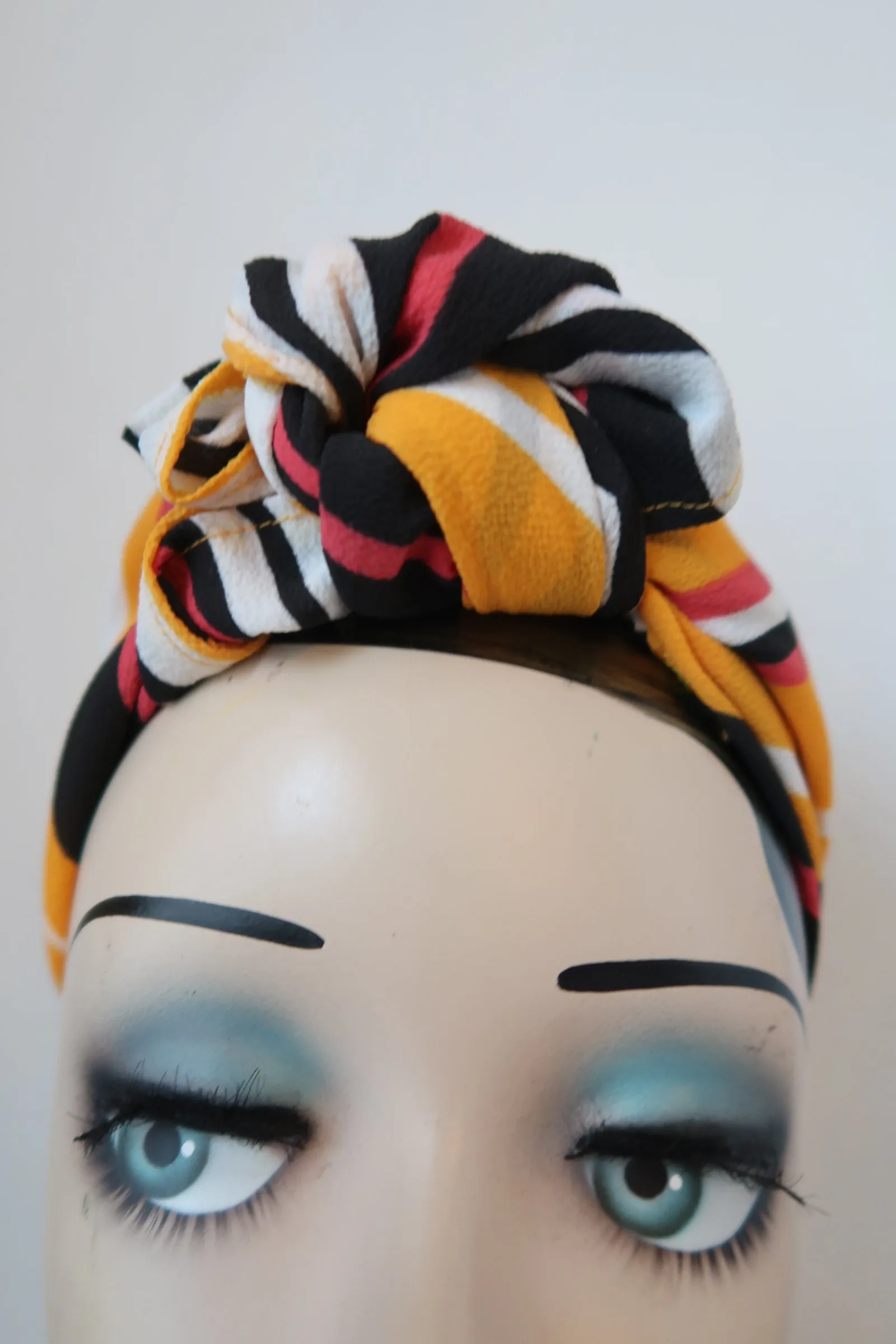 SALE ITEM: MUSTARD STRIPED Self-tie 1940s Style Square Headscarf/Bandana