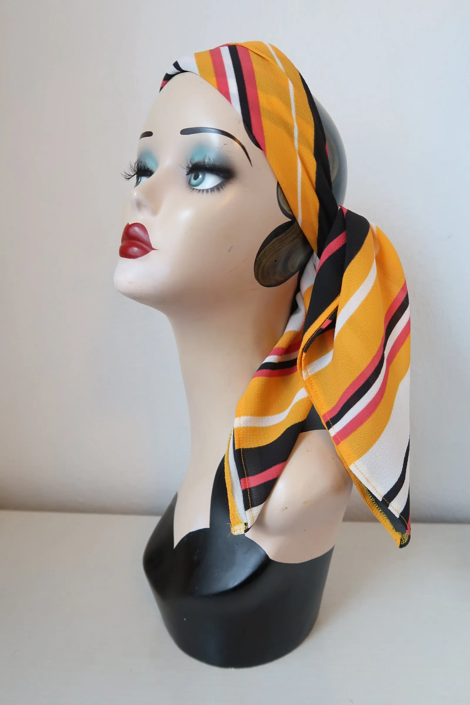 SALE ITEM: MUSTARD STRIPED Self-tie 1940s Style Square Headscarf/Bandana