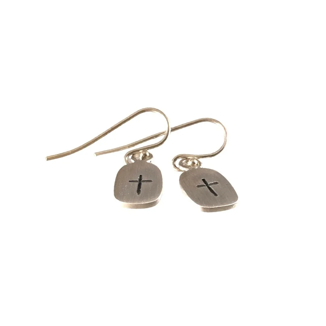 Sterling Small Cross Tag Earrings