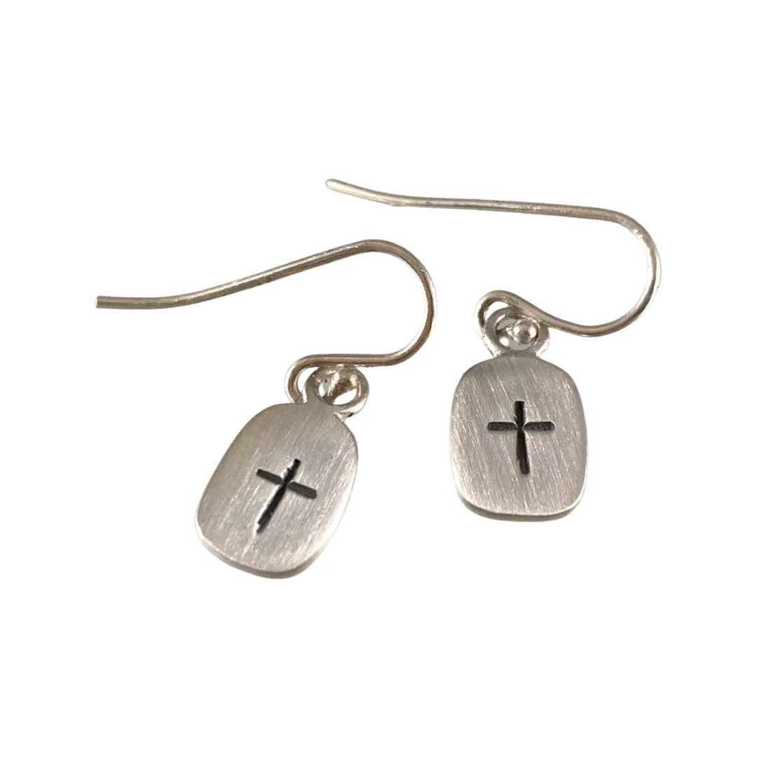 Sterling Small Cross Tag Earrings