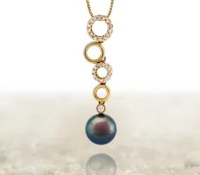 Tahitian pearl pendant 18k yellow gold with diamonds - Circle of Life