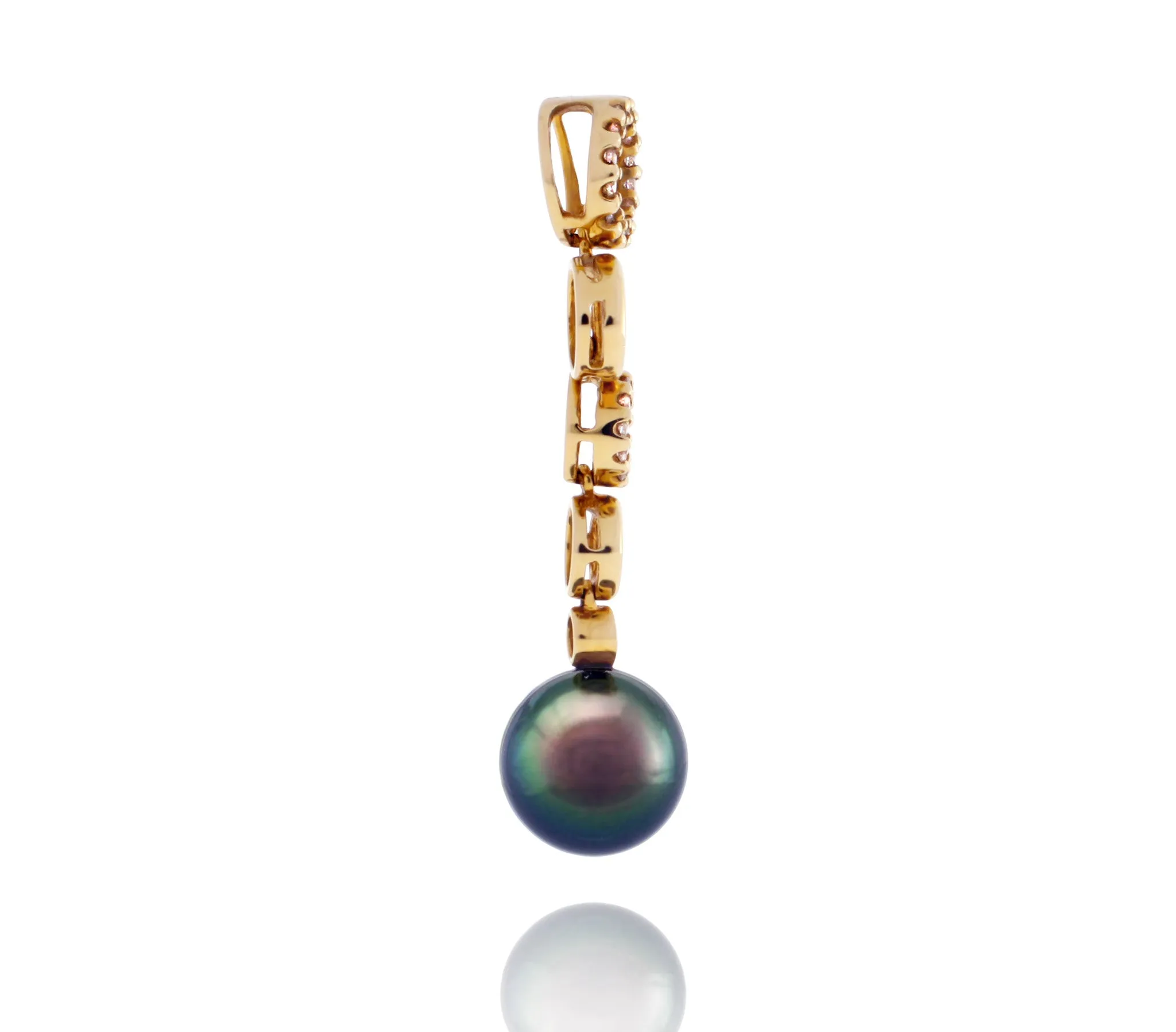 Tahitian pearl pendant 18k yellow gold with diamonds - Circle of Life