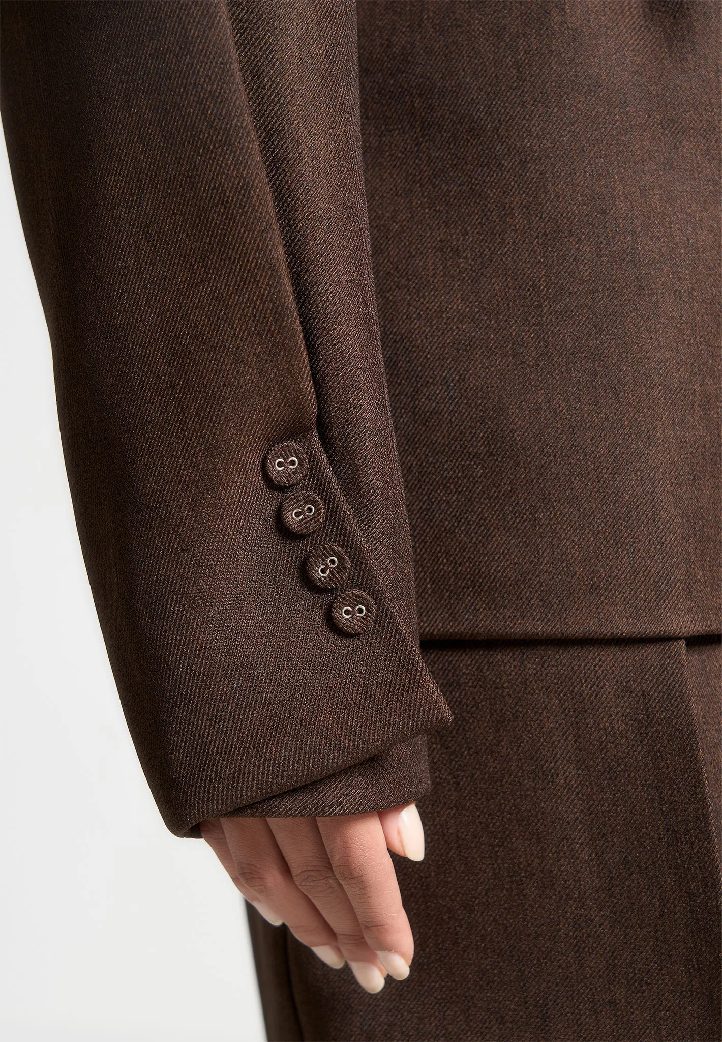 Twist Sleeve Tailored Blazer with Belt - Brown