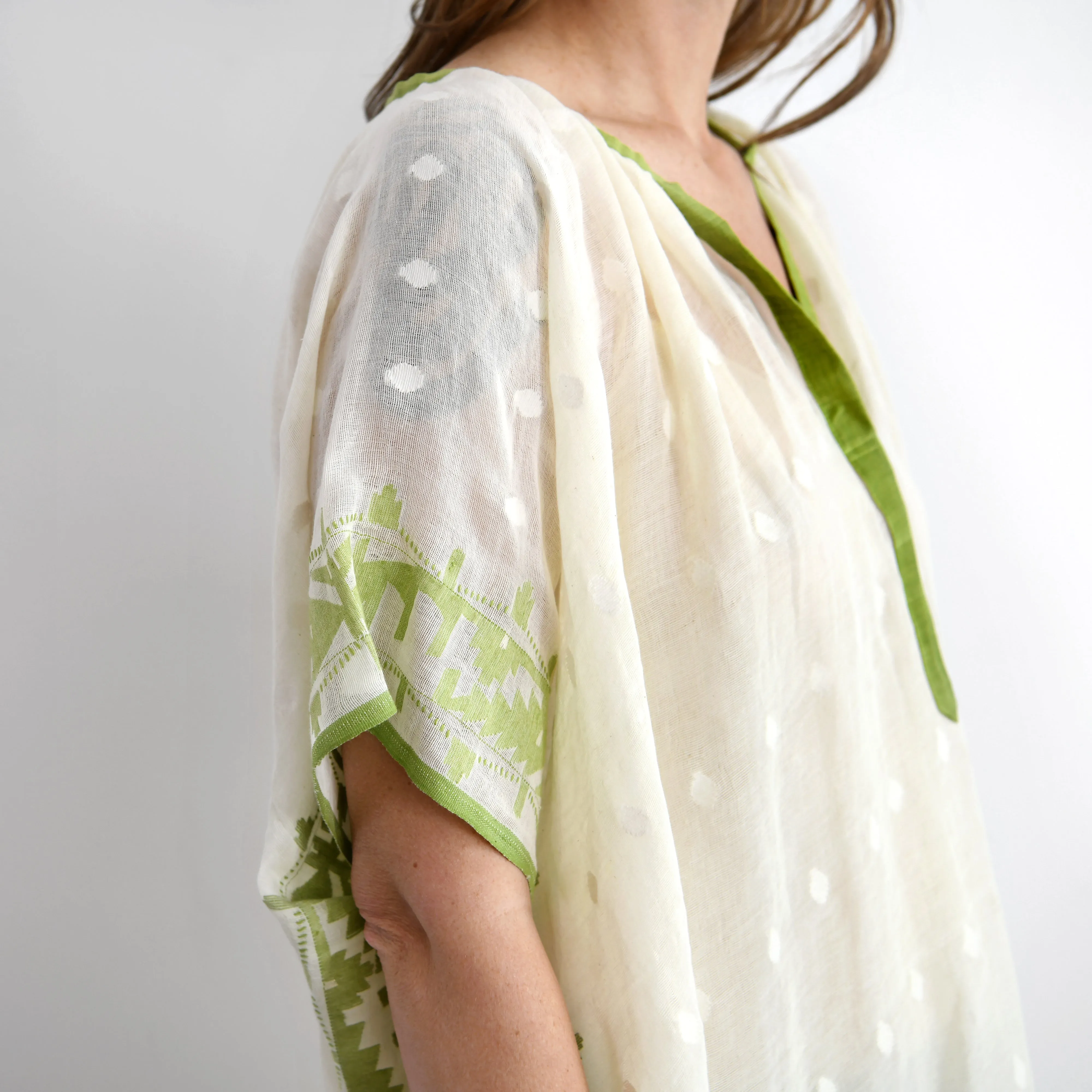 Two New York Caftan : Cream   Lime Motifs