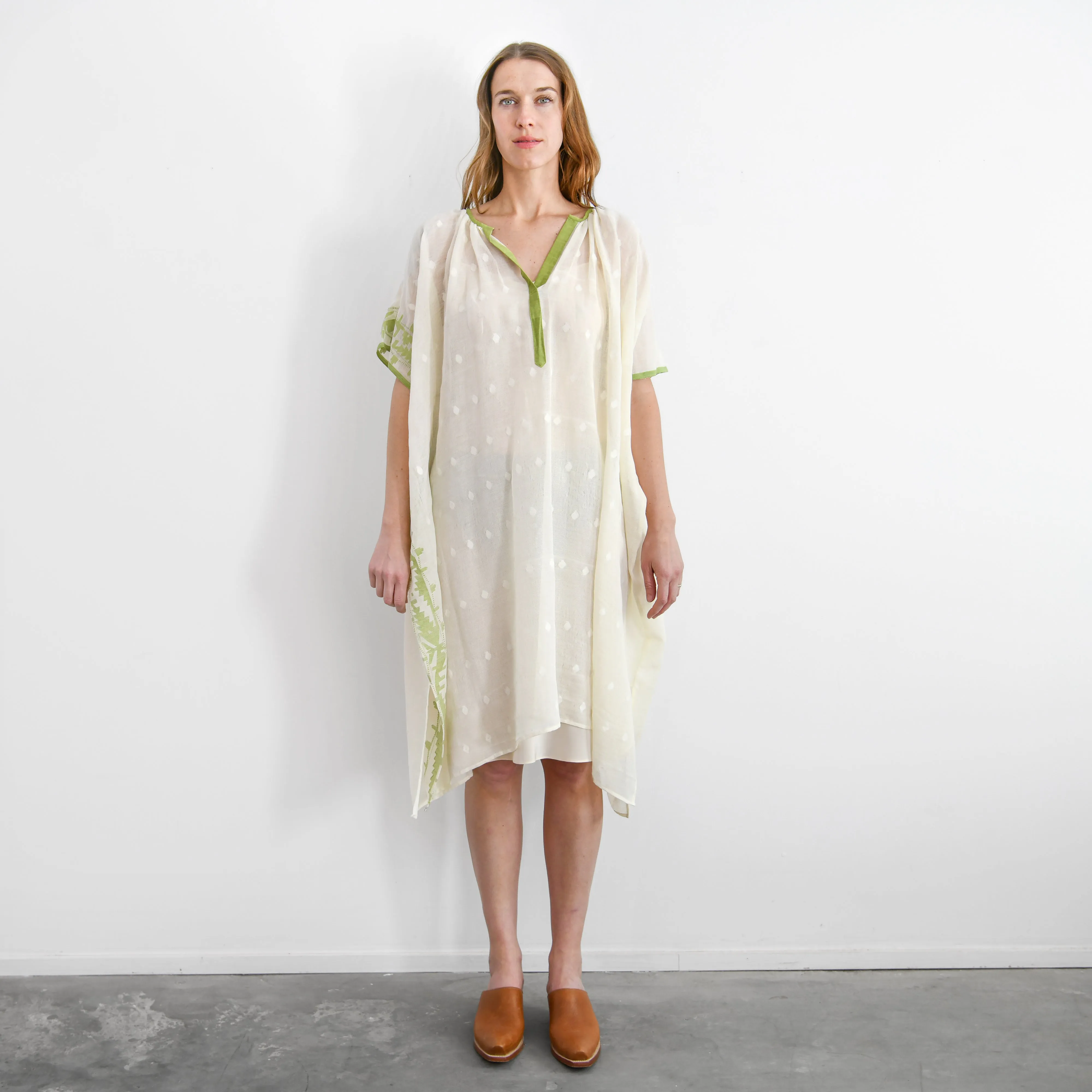 Two New York Caftan : Cream   Lime Motifs