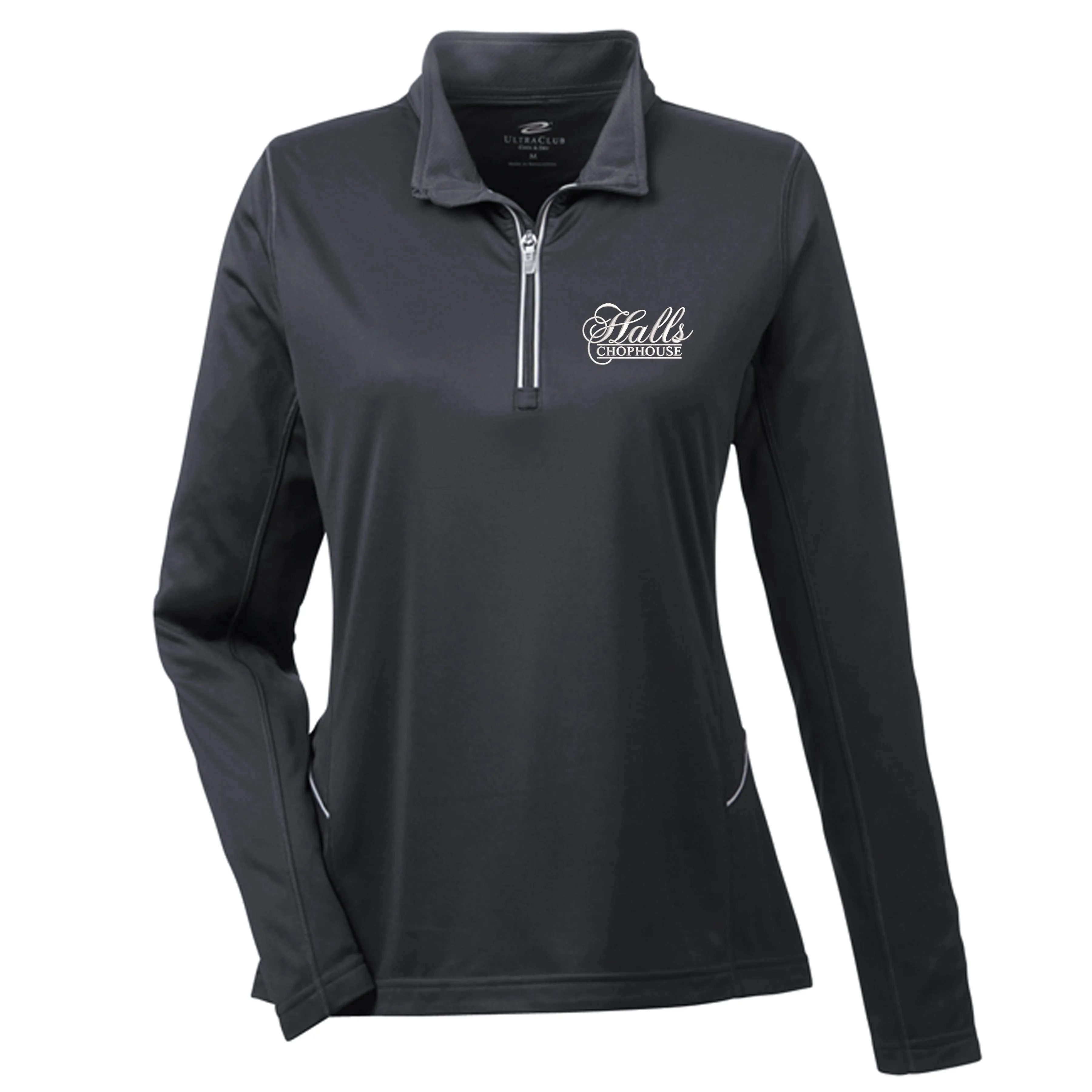 ULTRACLUB WOMEN'S COOL & DRY SPORT QUARTER-ZIP PULLOVER WITH LOGO