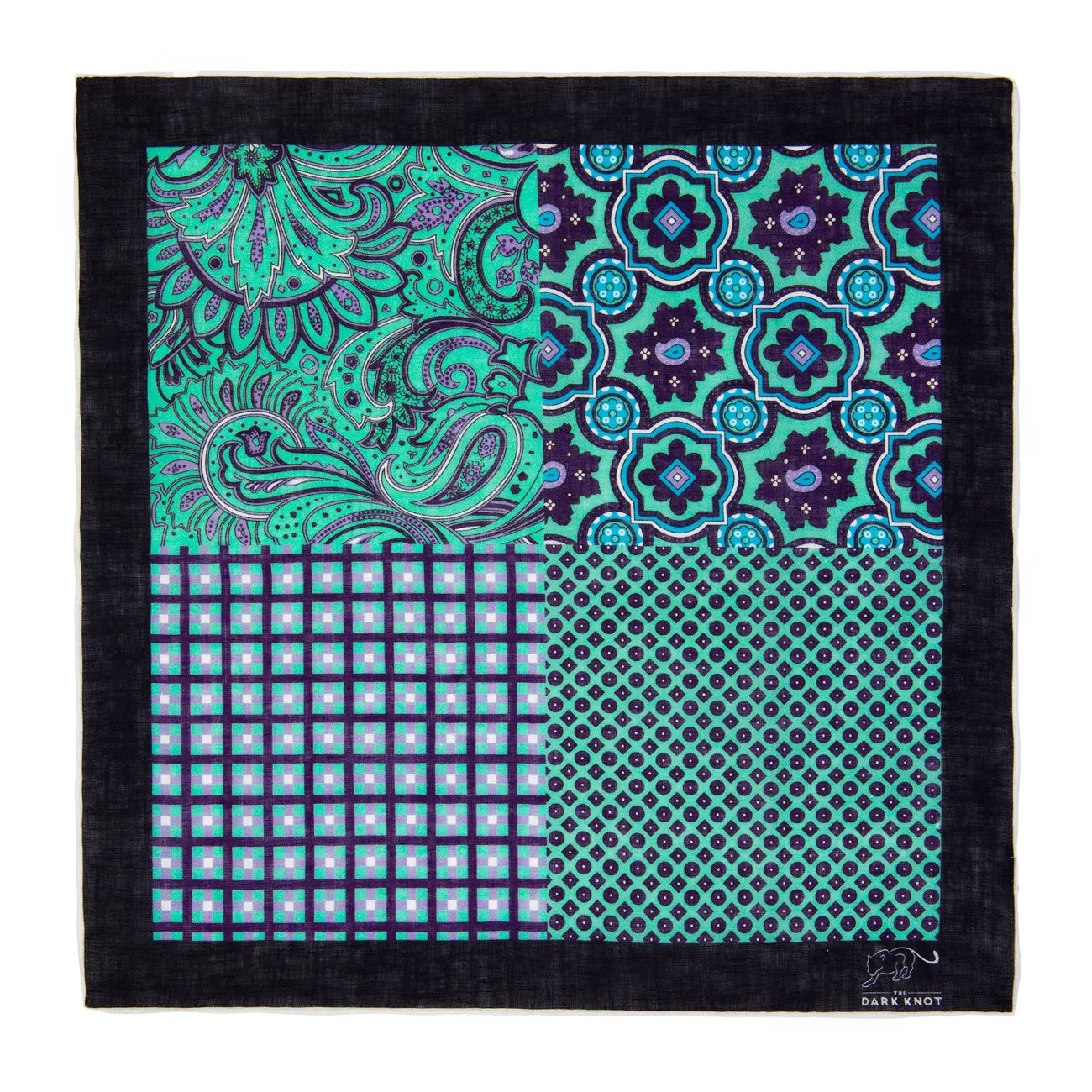 Watertown Quad Design Linen Pocket Square, Light Green / Purple