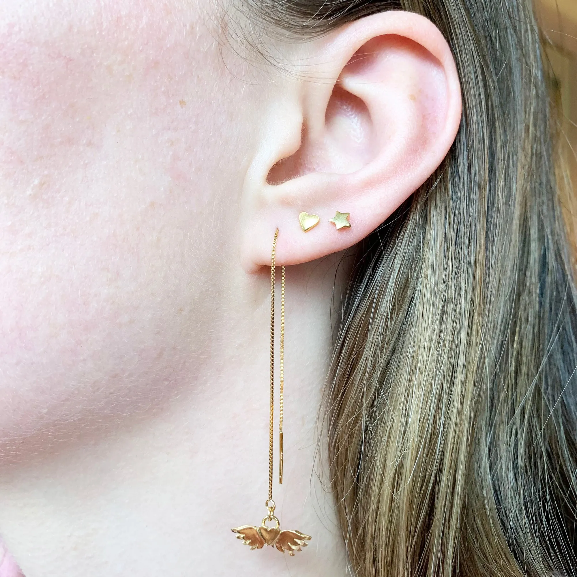 Winged Heart Thread Through Earrings