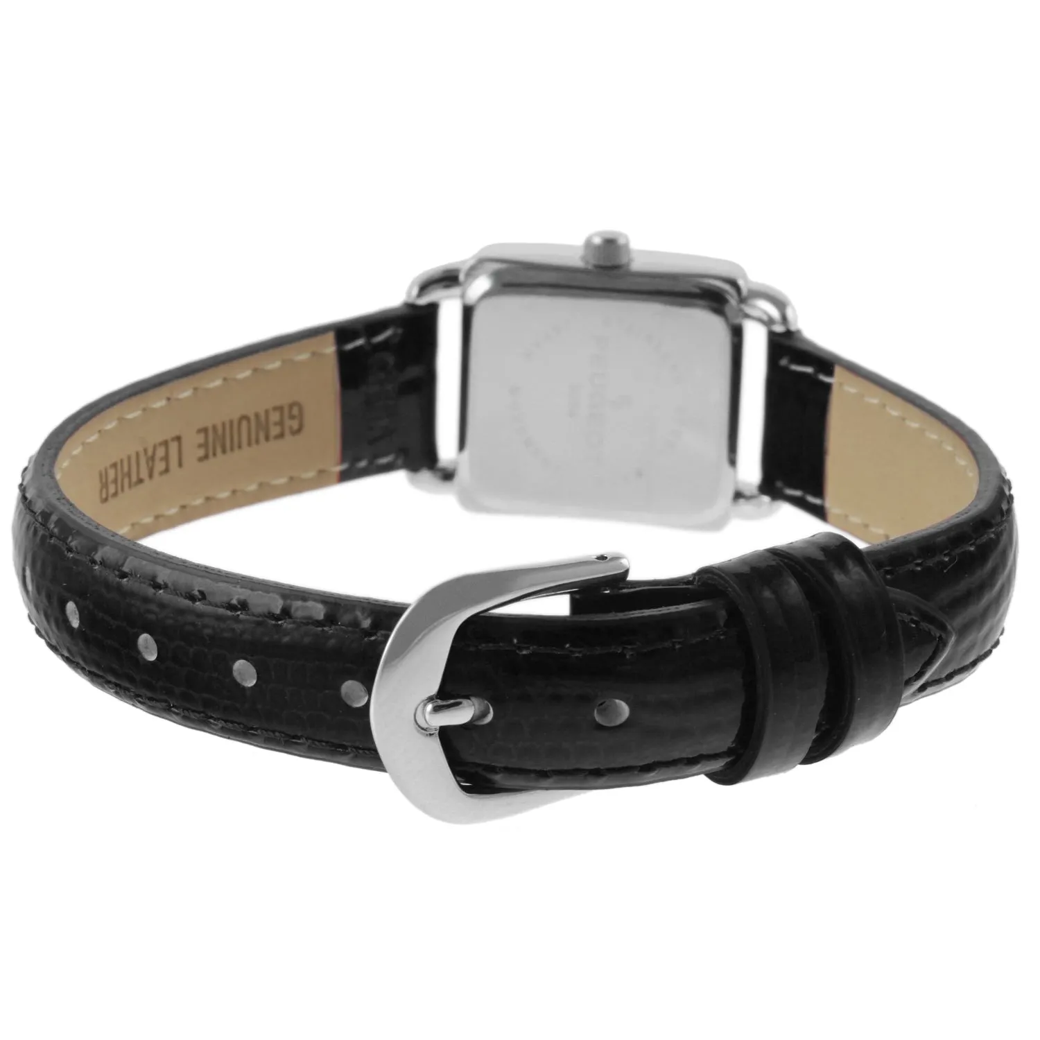 Women's 20mm Square Watch with Glossy Black Leather Strap