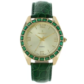 Women's 40mm Green Boyfriend Watch with Baguette Crystals