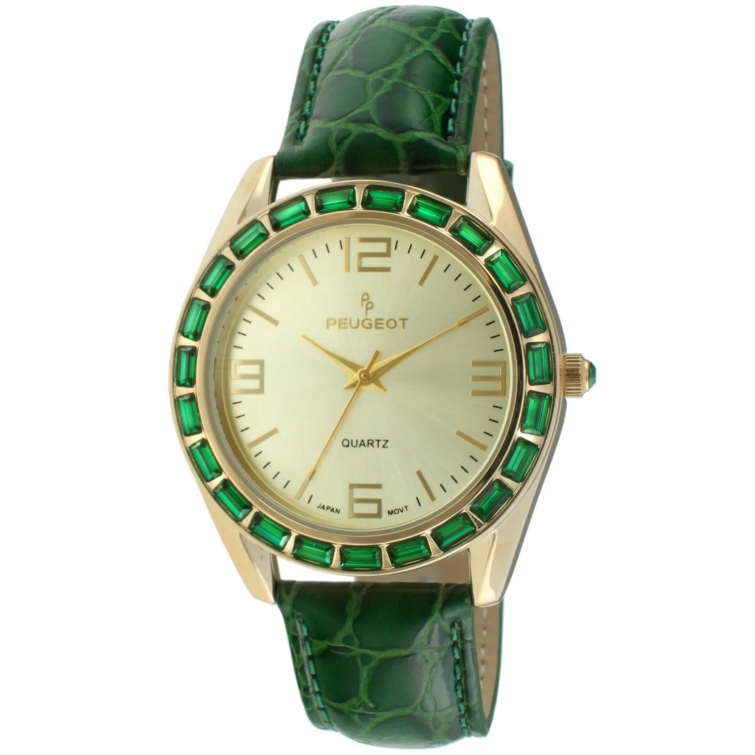 Women's 40mm Green Boyfriend Watch with Baguette Crystals