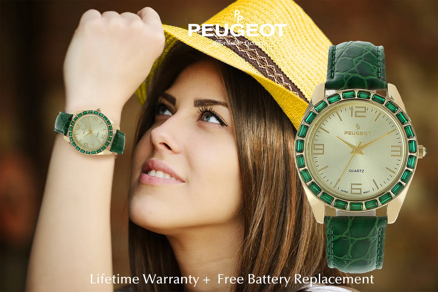 Women's 40mm Green Boyfriend Watch with Baguette Crystals